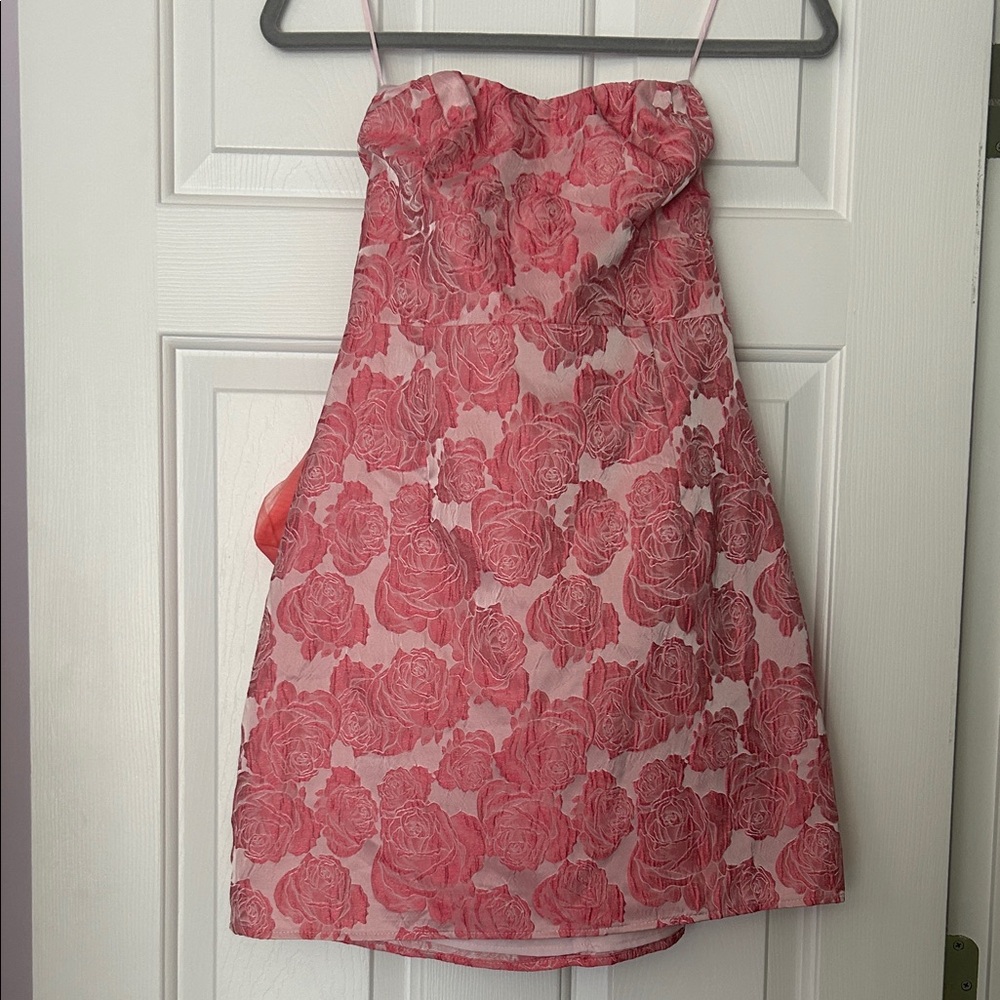 Impressions Strapless Pink Floral Dress